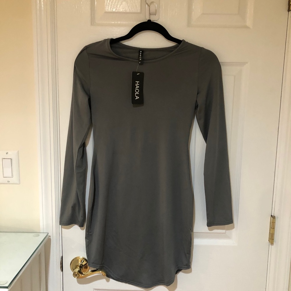 Grey long sleeve bodycon dress